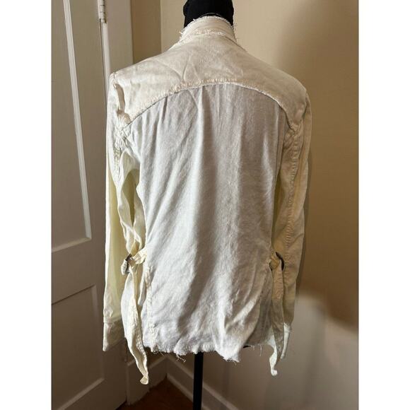 Free People Femme Ivory Linen Jacket Draped Buckle Side Raw Hem Size Medium - Picture 4 of 6